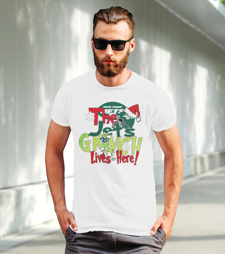 The New York Jets Grinch Lives Here Christmas Festive T-Shirt