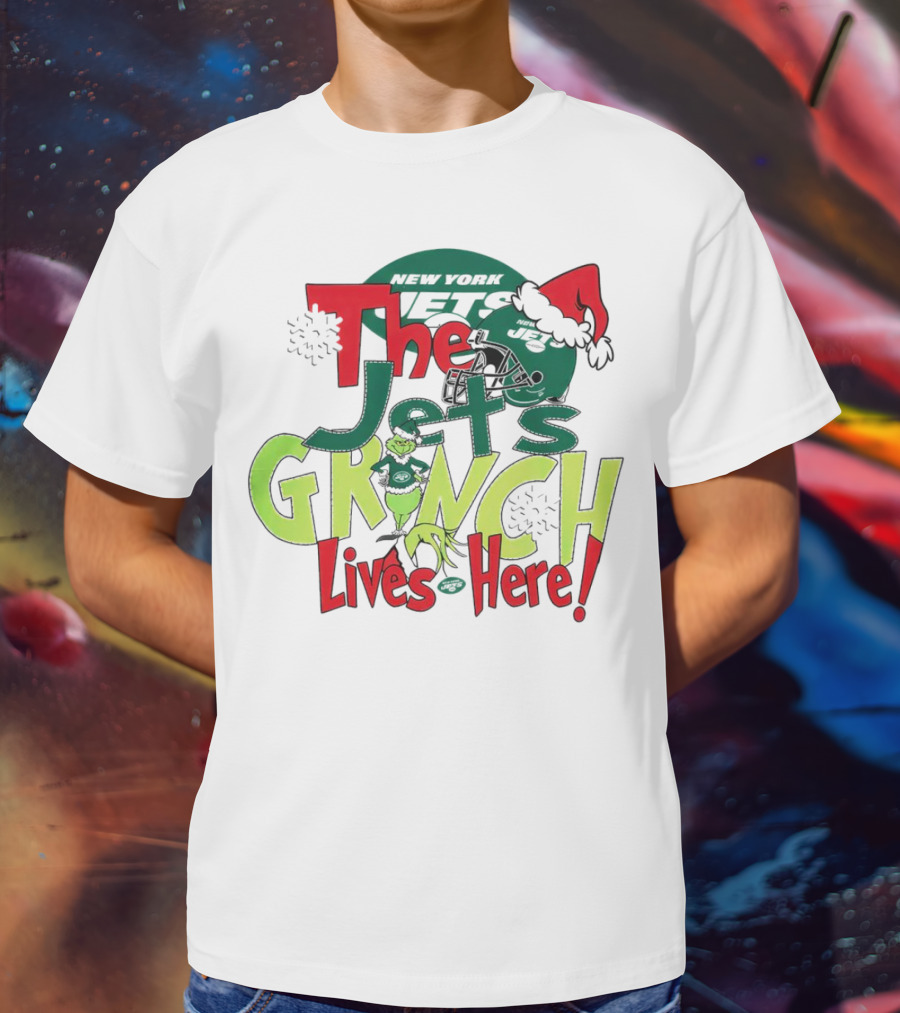 The New York Jets Grinch Lives Here Christmas Festive T-Shirt