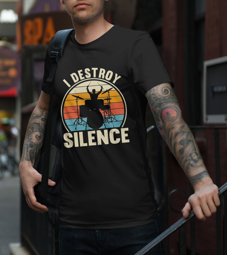 I Destroy Silence Drummer Vintage Sunset T-Shirt