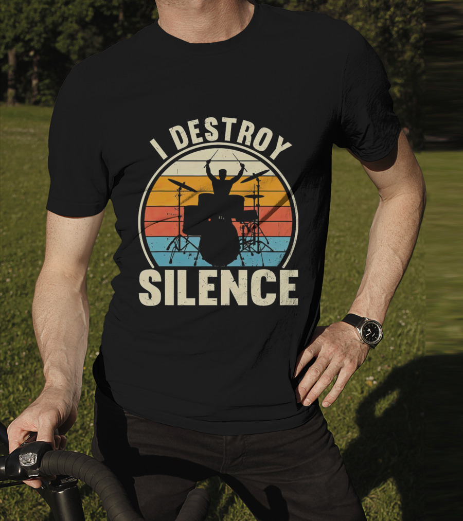 I Destroy Silence Drummer Vintage Sunset T-Shirt