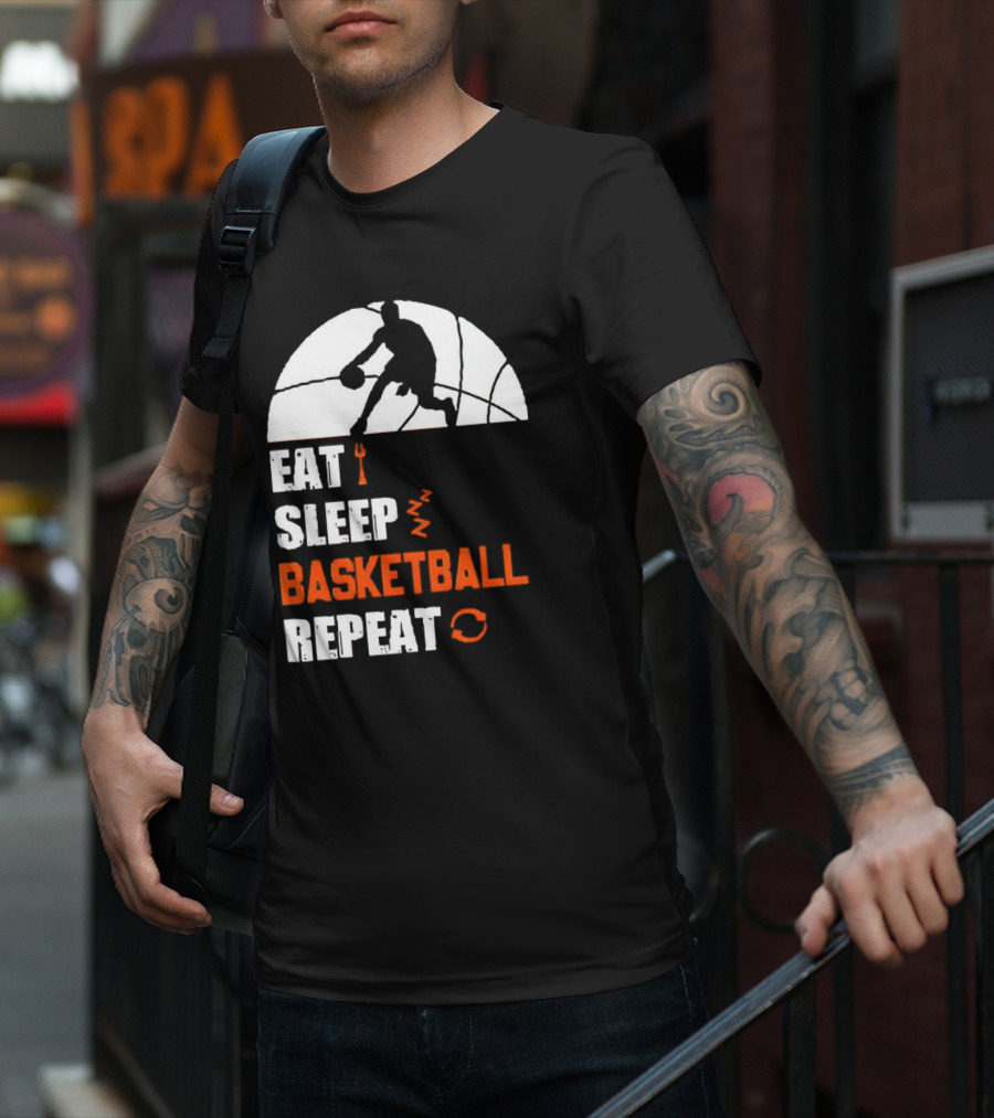 Eat Sleep Basketball Repeat Player Silhouette Ball T-Shirt