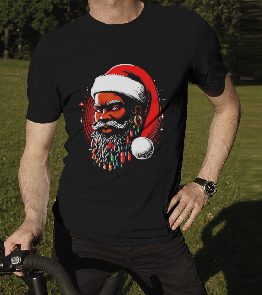 Santa African Christmas Festive Lights Beard Santa Hat T-Shirt