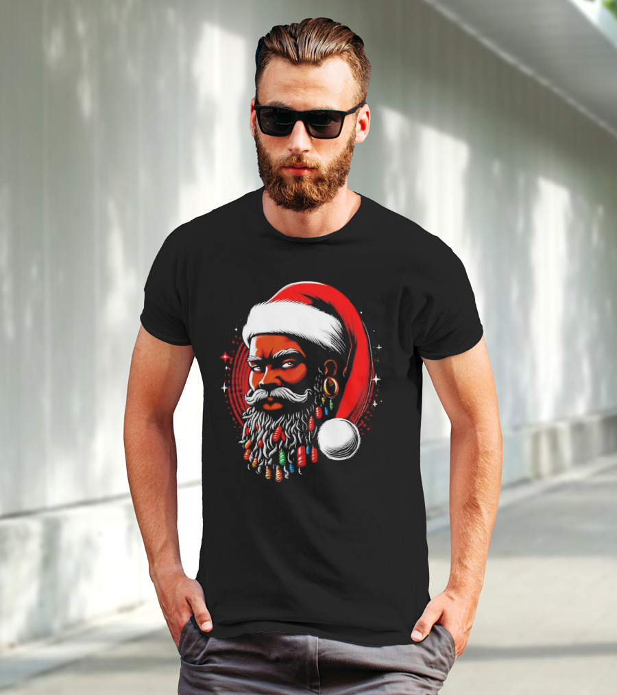 Santa African Christmas Festive Lights Beard Santa Hat T-Shirt