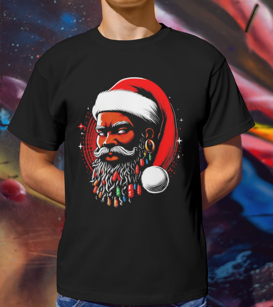 Santa African Christmas Festive Lights Beard Santa Hat T-Shirt