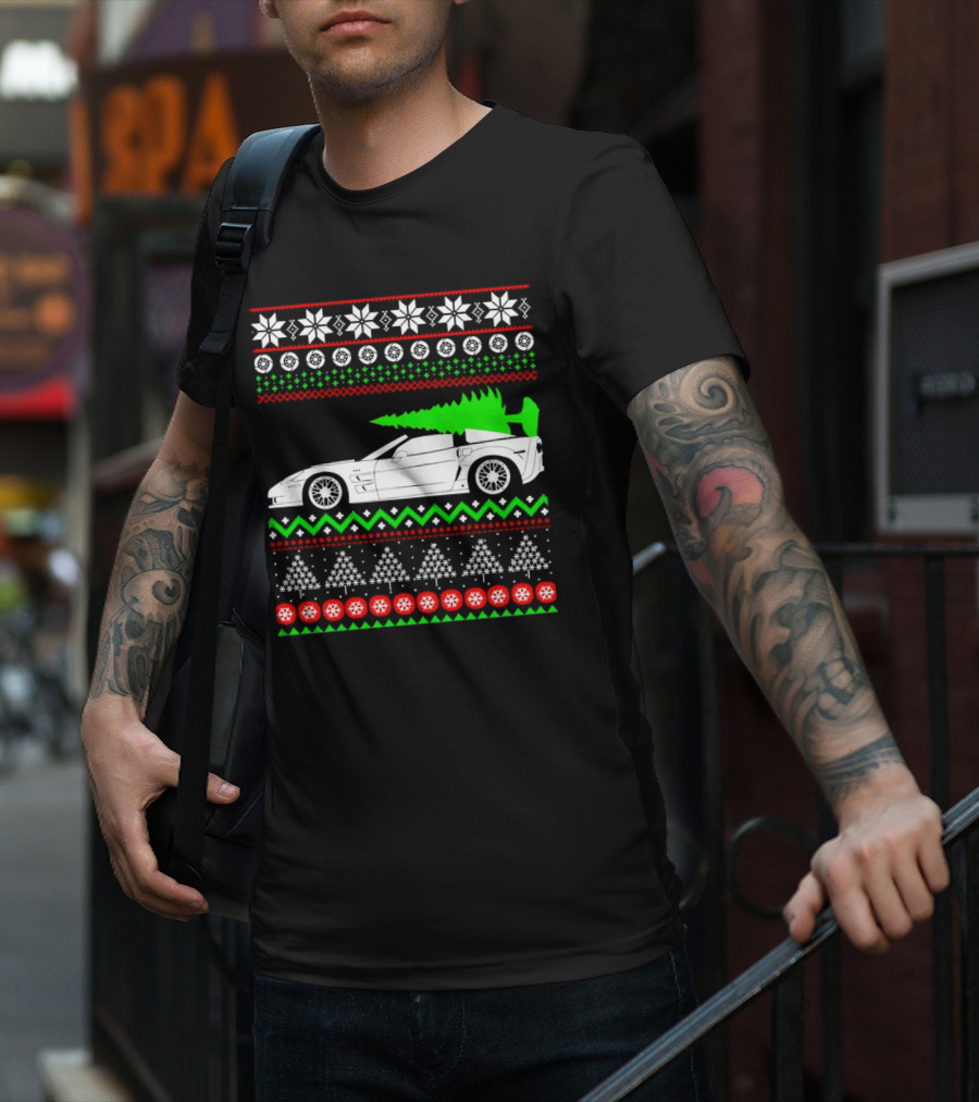 Corvette C6 Ugly Christmas Sweater Car And Tree T-Shirt