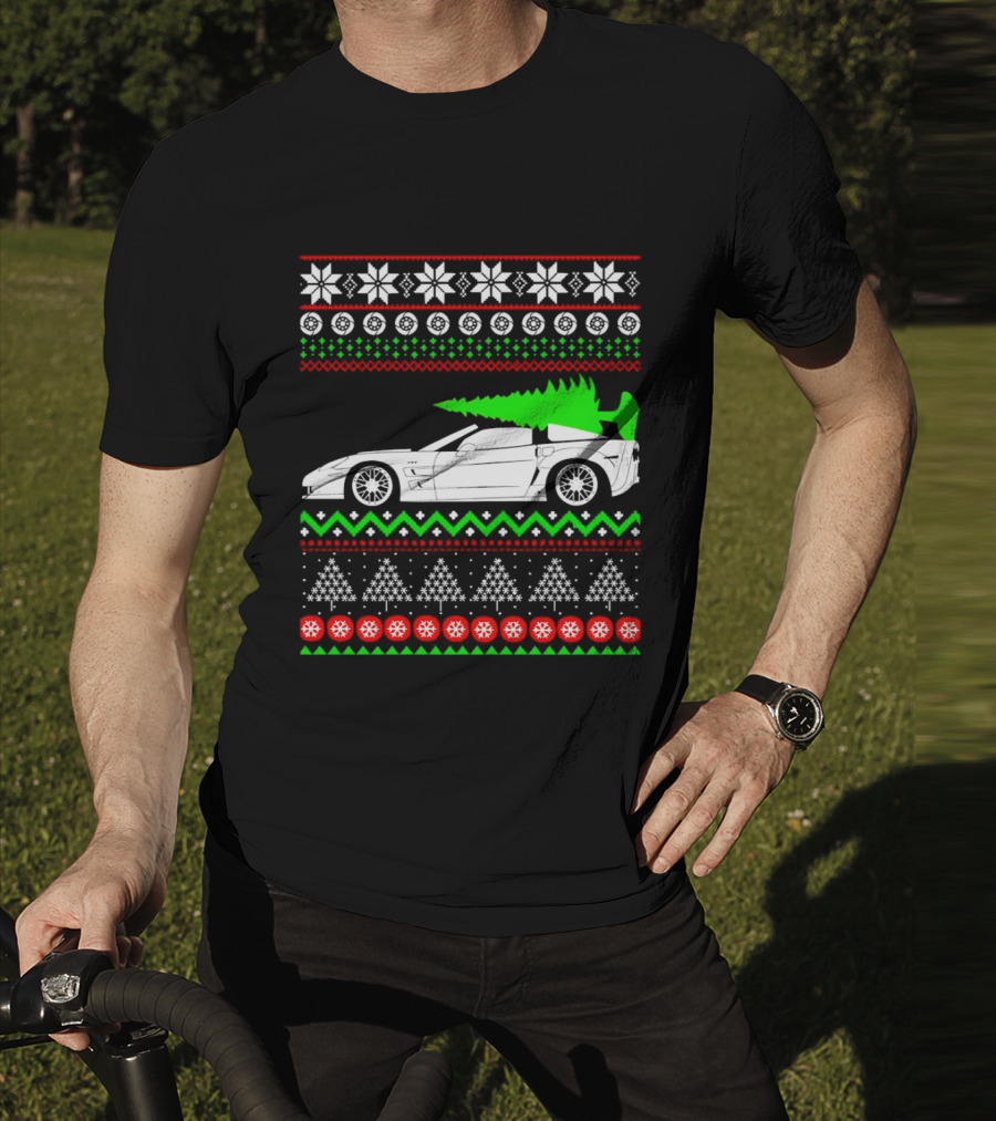 Corvette C6 Ugly Christmas Sweater Car And Tree T-Shirt