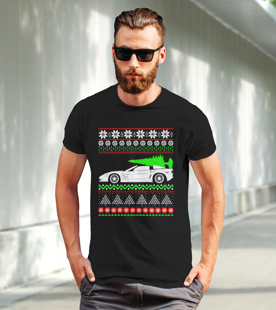 Corvette C6 Ugly Christmas Sweater Car And Tree T-Shirt