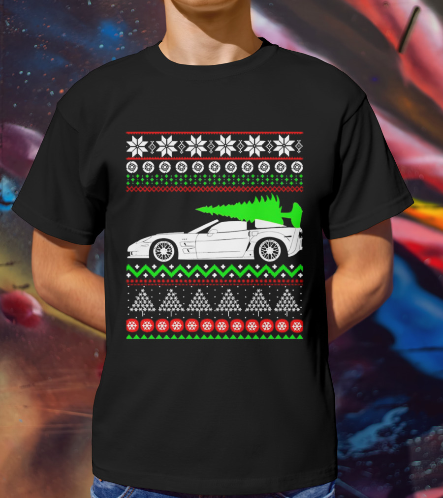 Corvette C6 Ugly Christmas Sweater Car And Tree T-Shirt