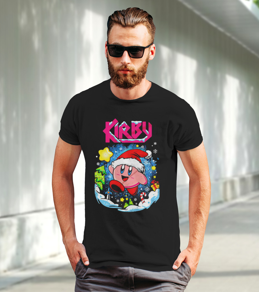 Kirby Holiday Snow Adventure With Kreator Style Santa Hat And Winter Delights T-Shirt