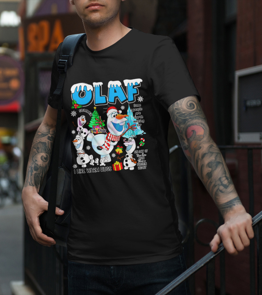 OLAF Summer I'm Olaf I Like Warm Hugs Christmas Santa Hat Some People Are Worth Melting For T-Shirt
