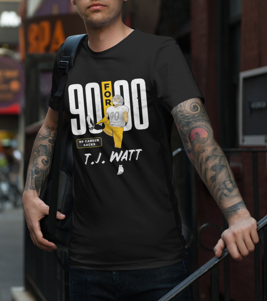 T.J. Watt 90 For 90 Career Sacks Pittsburgh Steelers Football Cartoon T-Shirt