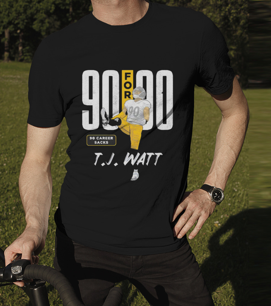 T.J. Watt 90 For 90 Career Sacks Pittsburgh Steelers Football Cartoon T-Shirt