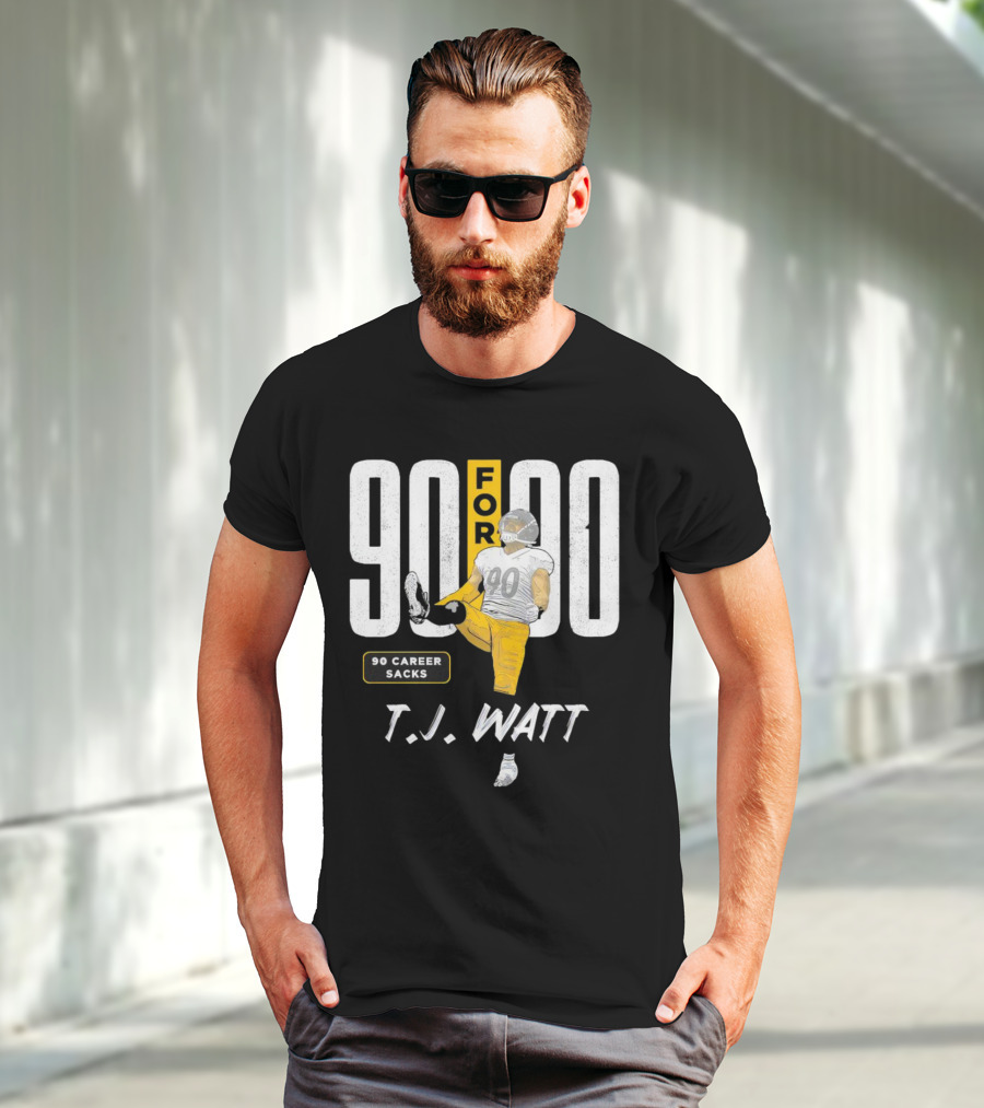 T.J. Watt 90 For 90 Career Sacks Pittsburgh Steelers Football Cartoon T-Shirt