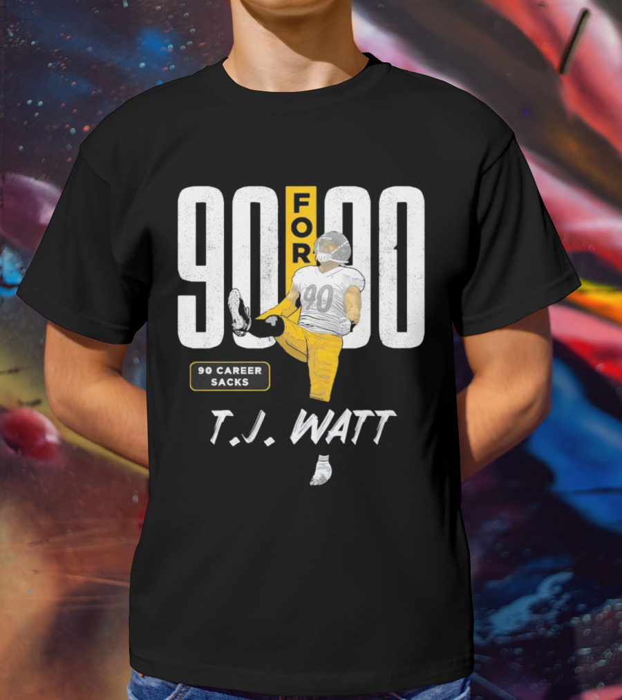 T.J. Watt 90 For 90 Career Sacks Pittsburgh Steelers Football Cartoon T-Shirt