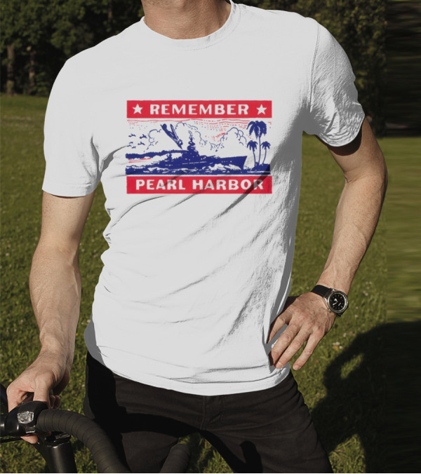 Remember Pearl Harbor 1941 Navy Ship And Palm Trees T-Shirt