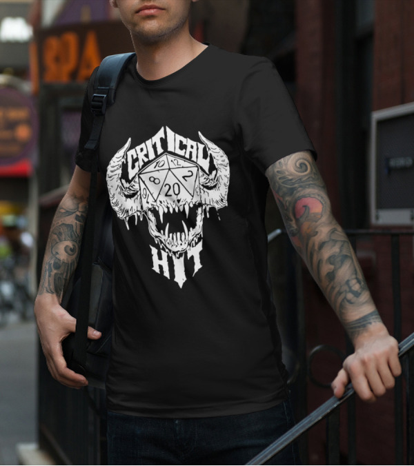 Critical Hit Dice Skull D20 Gaming T-Shirt