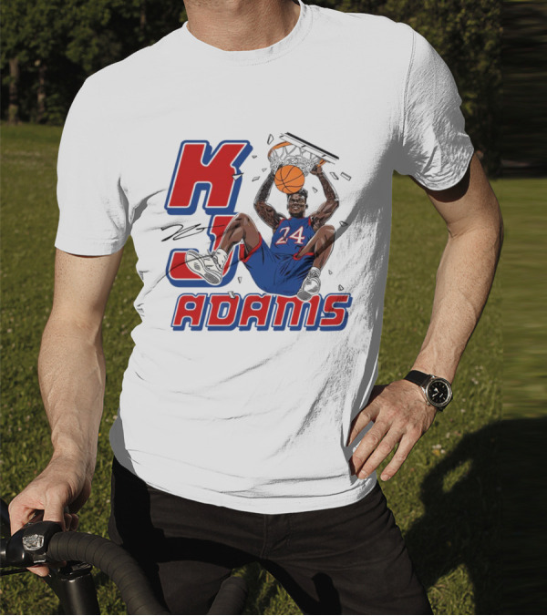 KJ Adams Kansas Jayhawks Dunking Basketball Player 24 Signature T-Shirt