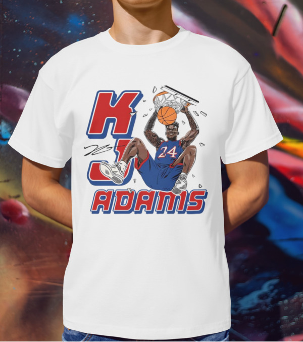 KJ Adams Kansas Jayhawks Dunking Basketball Player 24 Signature T-Shirt