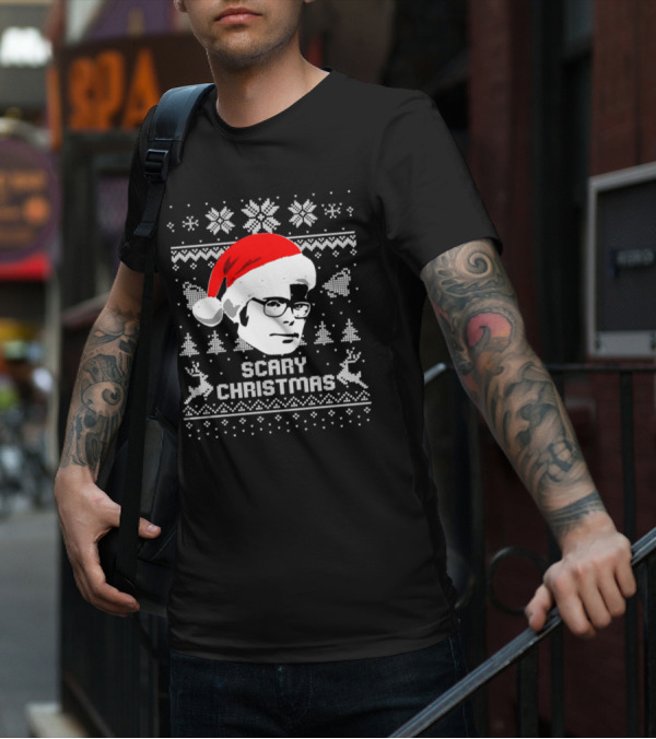 Stephen King Scary Christmas Ugly Sweater Santa Hat Reindeer Snowflakes T-Shirt