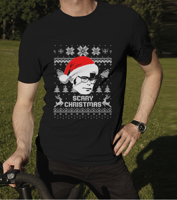 Stephen King Scary Christmas Ugly Sweater Santa Hat Reindeer Snowflakes T-Shirt