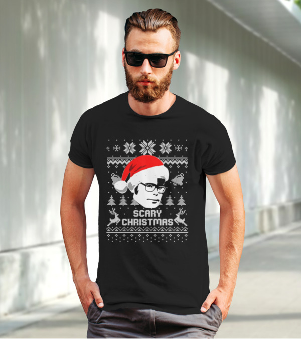 Stephen King Scary Christmas Ugly Sweater Santa Hat Reindeer Snowflakes T-Shirt