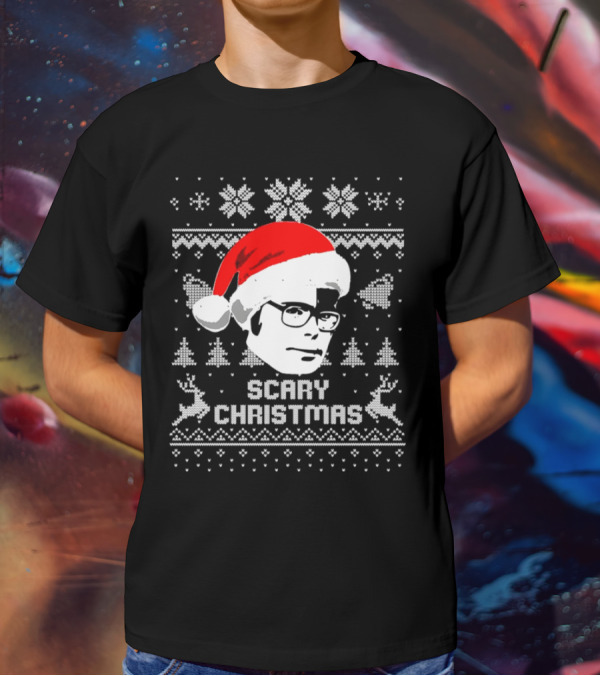 Stephen King Scary Christmas Ugly Sweater Santa Hat Reindeer Snowflakes T-Shirt