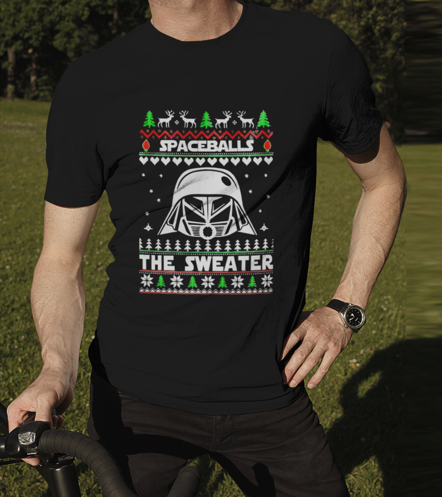 Spaceballs Darth Vader The Sweater Christmas Reindeer Snowflakes Trees T-Shirt