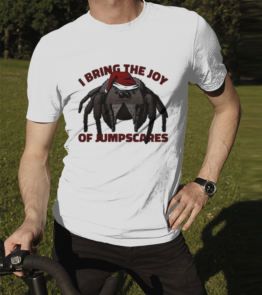 I Bring The Joy Of Jumpscares Christmas Spider With Santa Hat T-Shirt