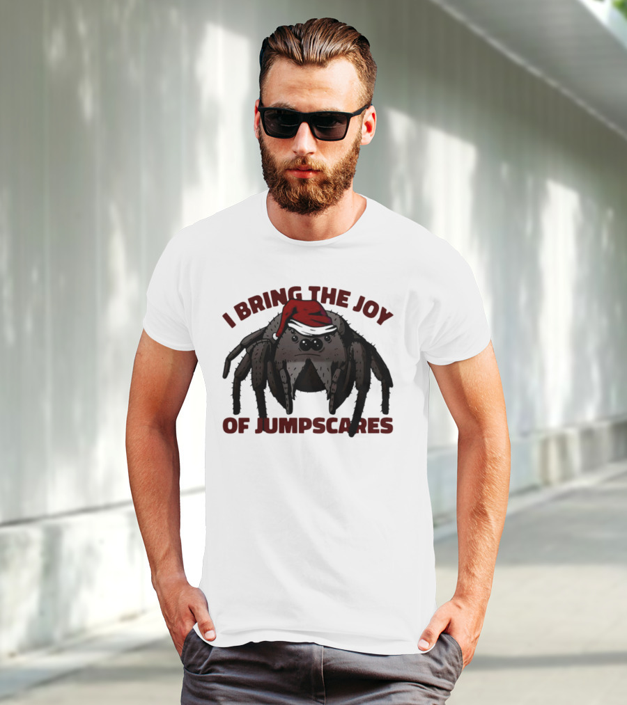 I Bring The Joy Of Jumpscares Christmas Spider With Santa Hat T-Shirt