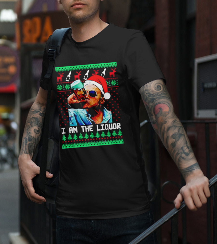 Jim Lahey I Am The Liquor Christmas Santa Hat Reindeer And Bottles T-Shirt