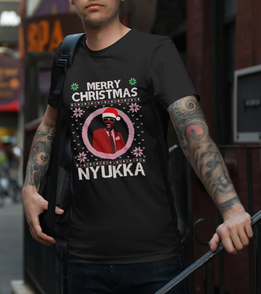 Merry Christmas Nyukka Santa Hat Snowflakes T-Shirt