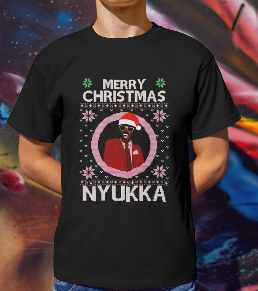 Merry Christmas Nyukka Santa Hat Snowflakes T-Shirt