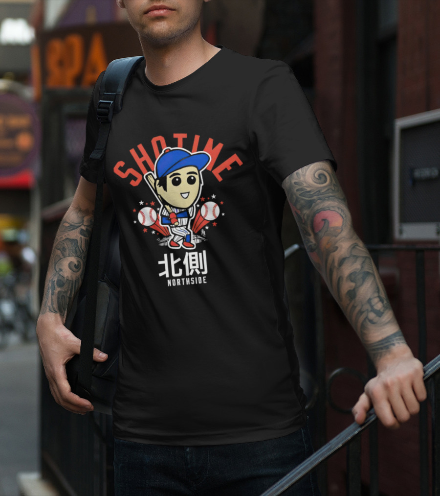 Shotime Northside Baseball Cartoon 北側 Player With Bat And Baseballs T-Shirt