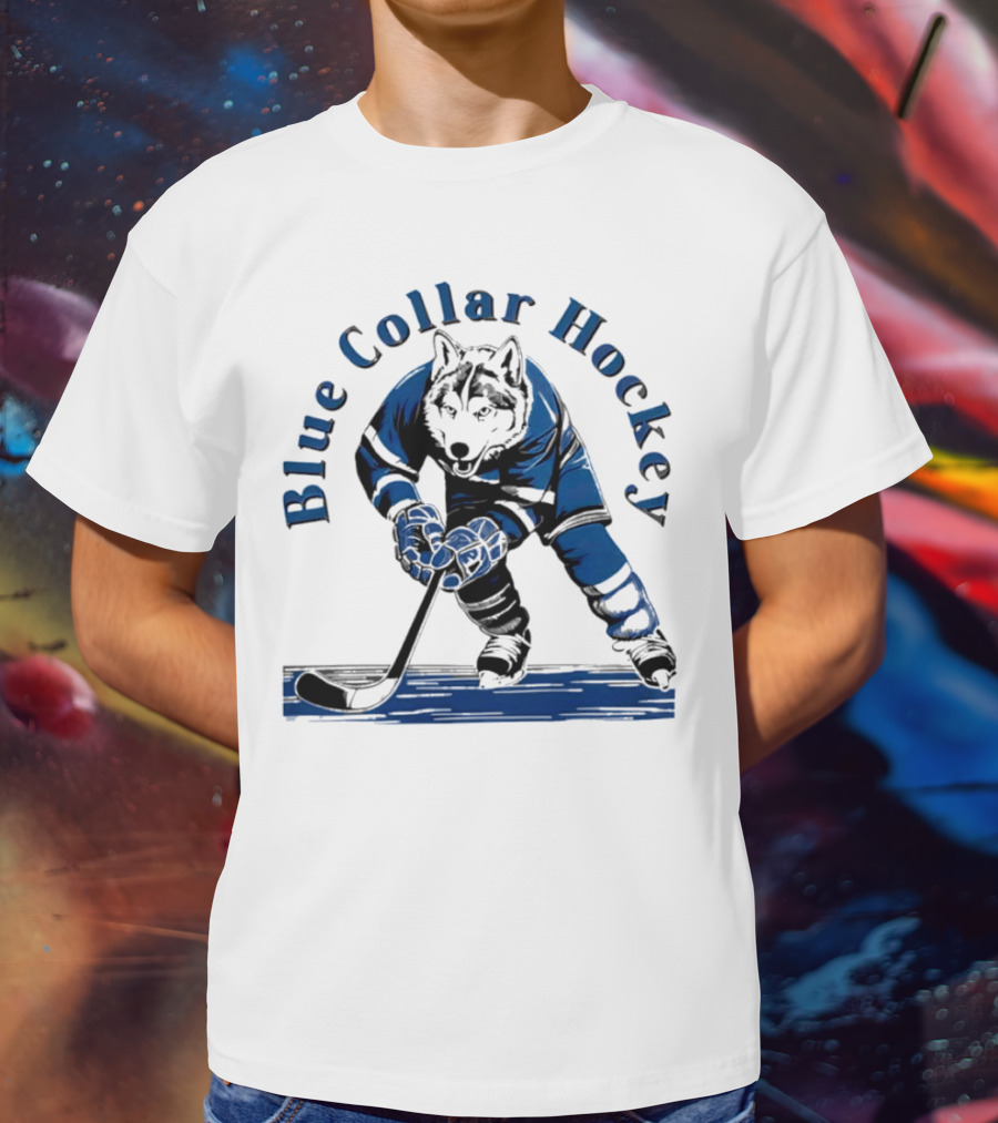 Blue Collar Hockey Wolf Player In Action T-Shirt