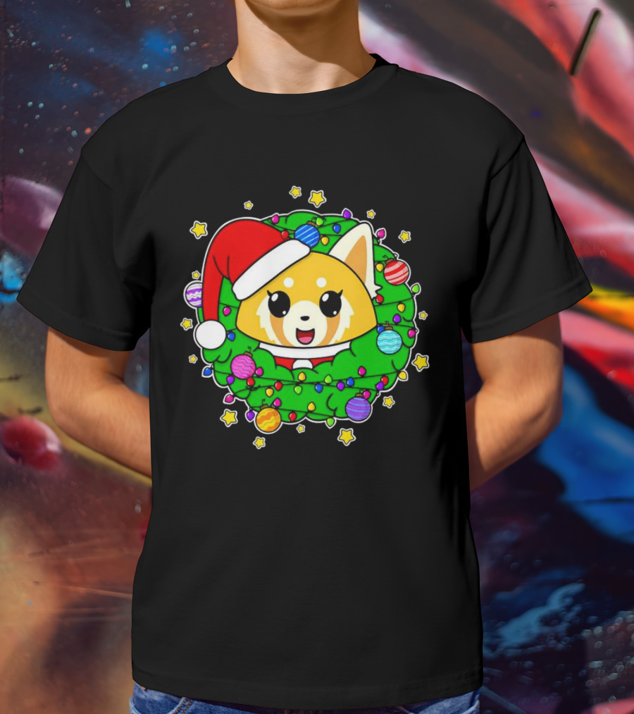 Aggressively Merry Christmas Kawaii Red Panda With Santa Hat In Holiday Wreath T-Shirt