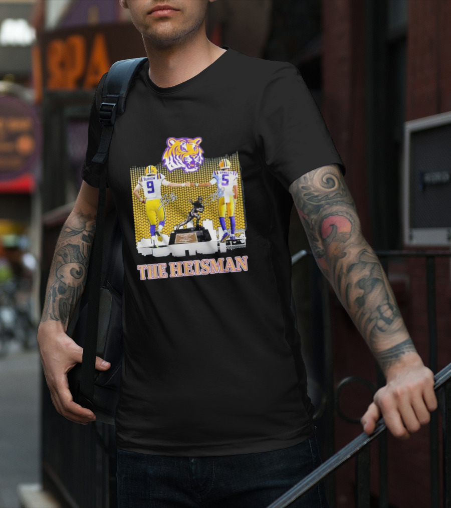 The Heisman LSU Tigers Burrow Daniels Tiger Head Football Trophy T-Shirt