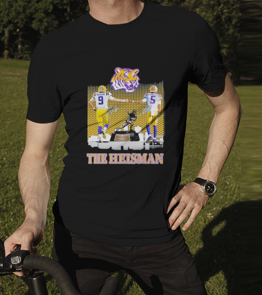 The Heisman LSU Tigers Burrow Daniels Tiger Head Football Trophy T-Shirt
