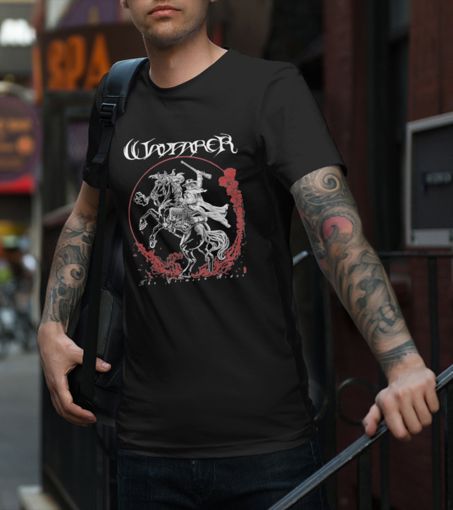 Wayfarer The Crimson Rider Vintage Western Hero On Horseback With Red Cloud Motif T-Shirt