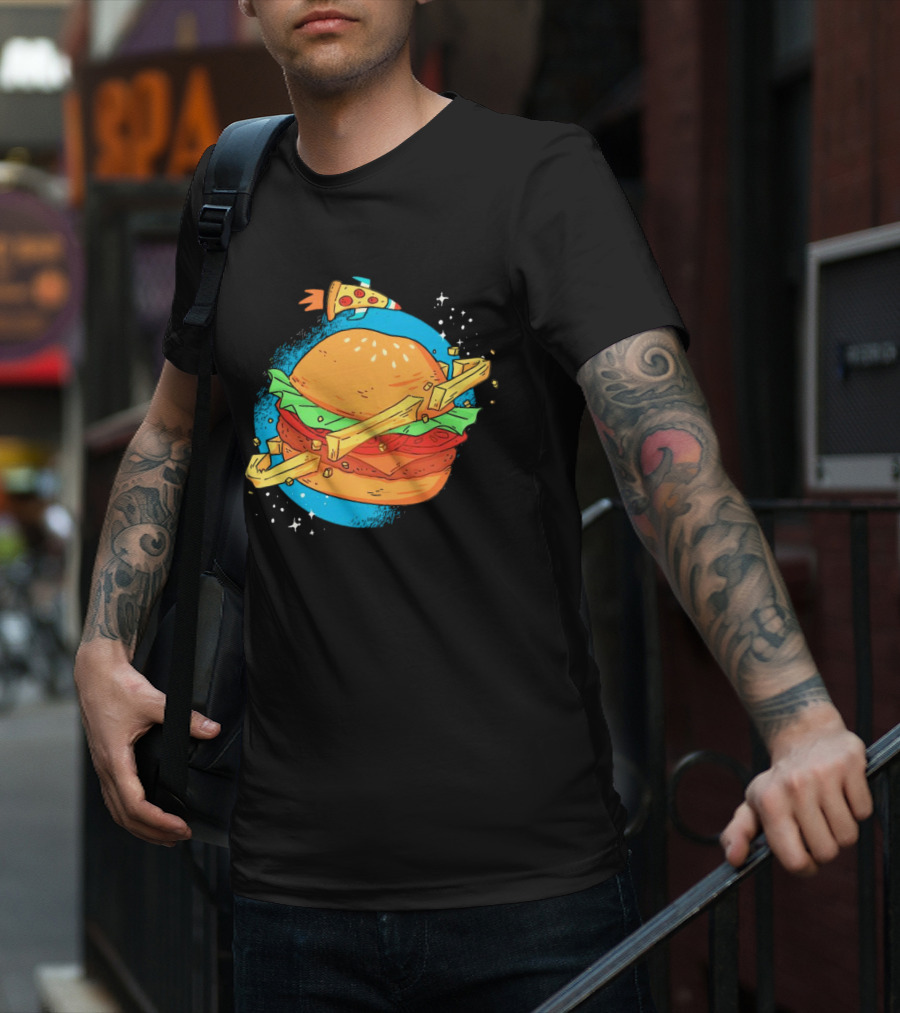 Burger Planet Cosmic Fries Pizza Rocket T-Shirt