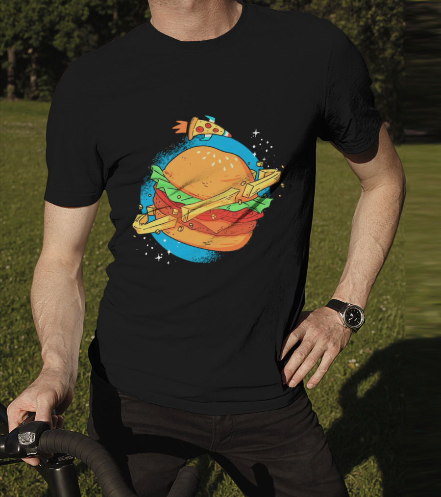 Burger Planet Cosmic Fries Pizza Rocket T-Shirt