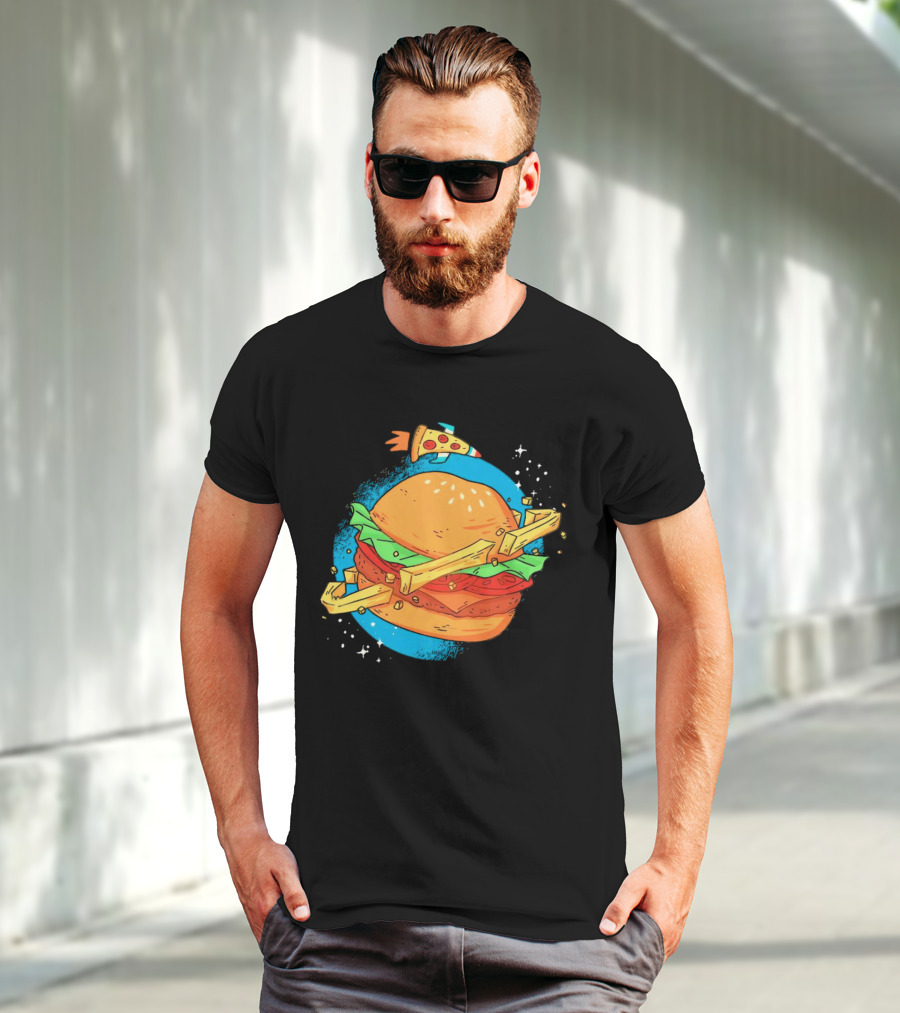 Burger Planet Cosmic Fries Pizza Rocket T-Shirt