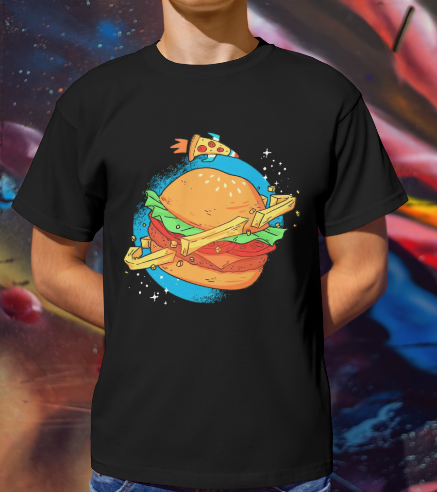 Burger Planet Cosmic Fries Pizza Rocket T-Shirt