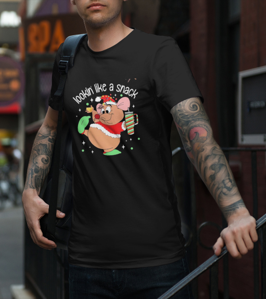 Lookin Like A Snack Christmas Mouse Santa Hat Holiday Treat T-Shirt