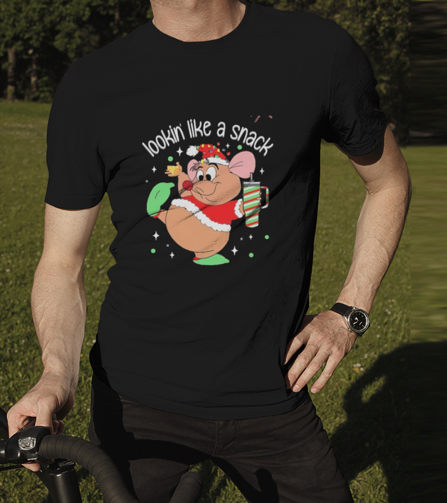 Lookin Like A Snack Christmas Mouse Santa Hat Holiday Treat T-Shirt