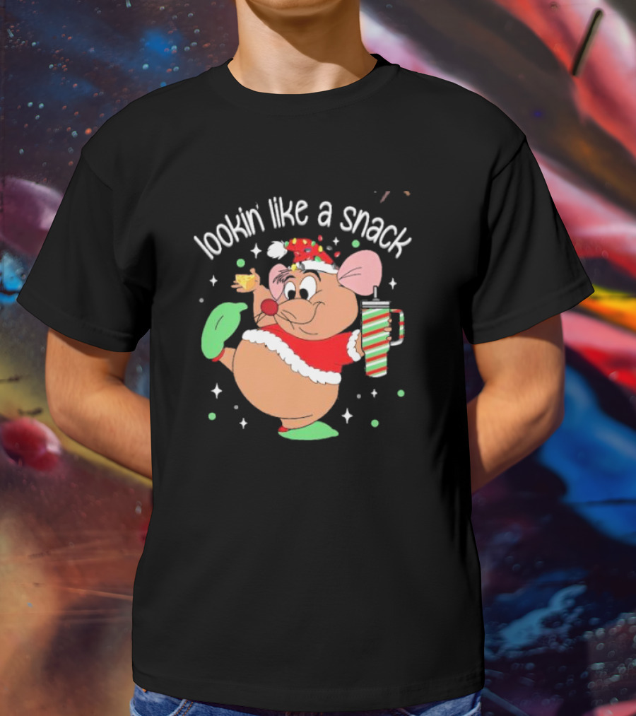 Lookin Like A Snack Christmas Mouse Santa Hat Holiday Treat T-Shirt