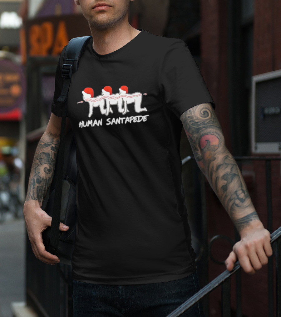 Human Santapede Santa Hats Christmas Humor T-Shirt