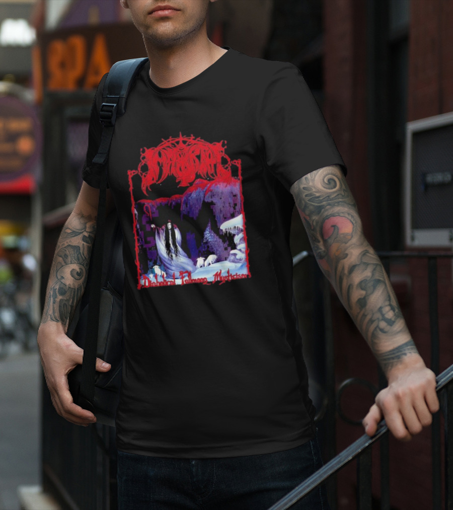 Immortal Diabolical Fullmoon Mysticism Red Logo Snowy Landscape Wraith And Wolves T-Shirt