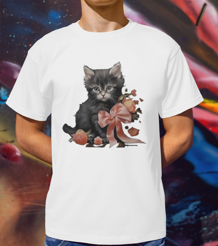 Kimchi And Miso Cute Cat With Bow And Flowers T-Shirt