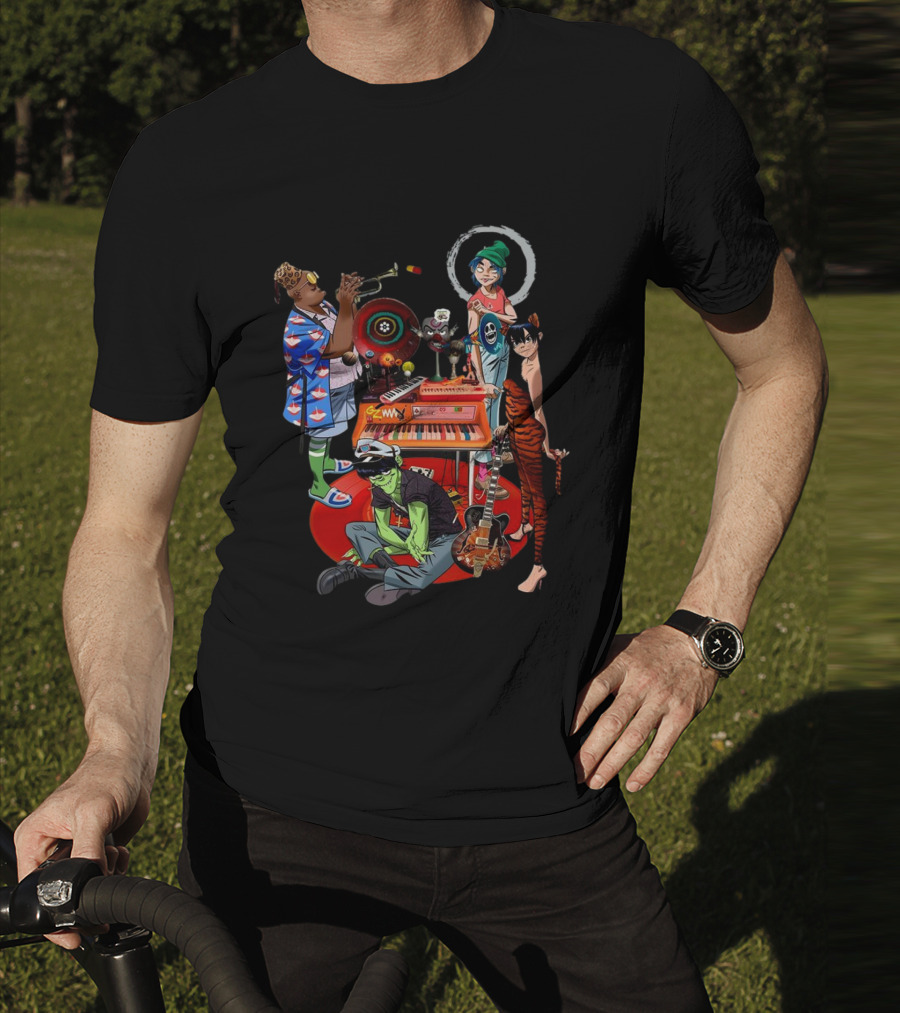 Gorillaz Song Machine Band Characters Keyboard And Trombone T-Shirt