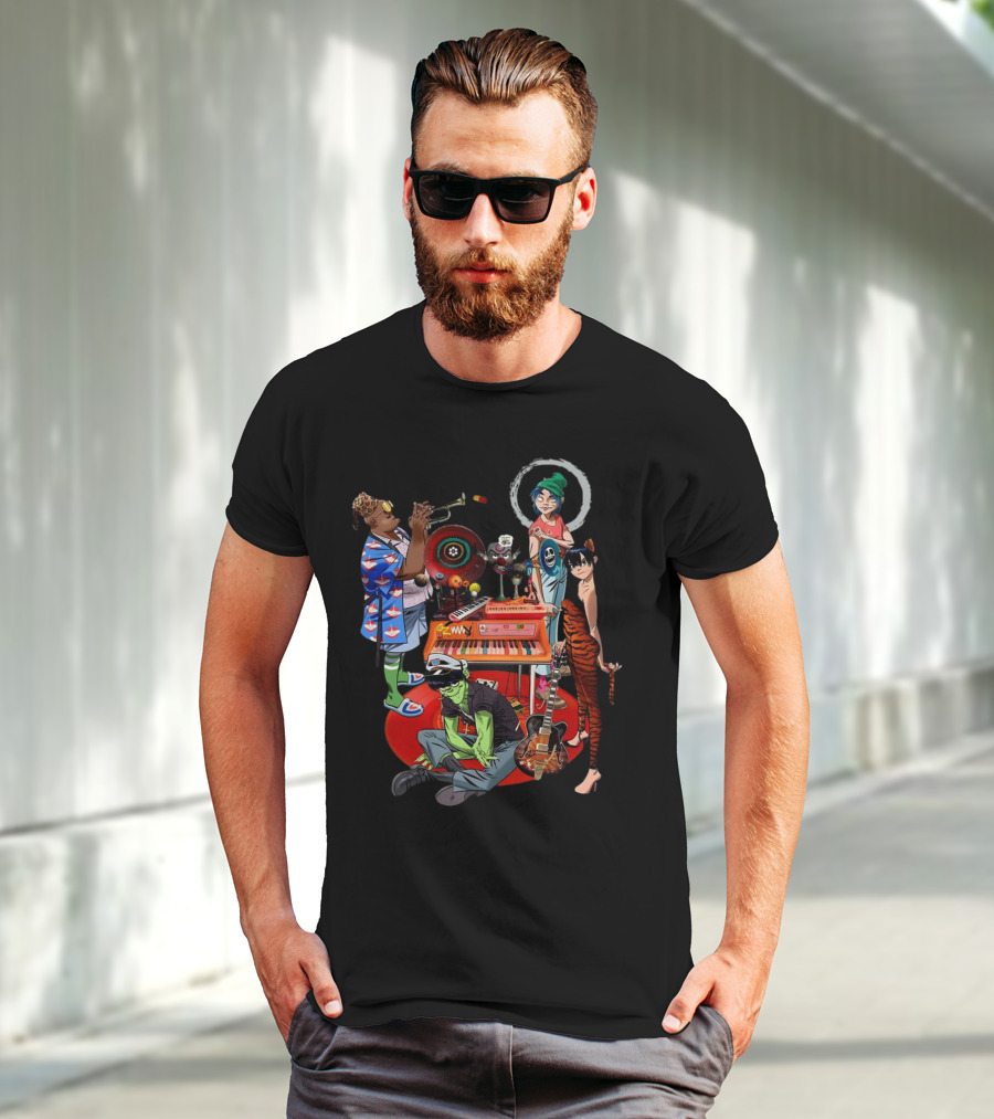 Gorillaz Song Machine Band Characters Keyboard And Trombone T-Shirt